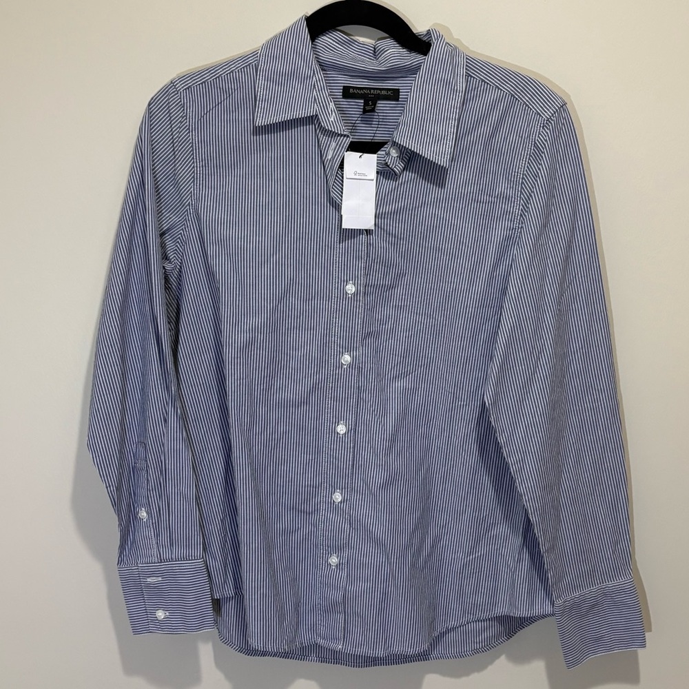 Banana Republic Navy and White Striped Shirt